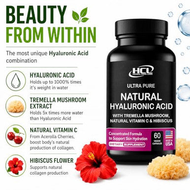Hcl Herbal Code Labs Natural Hyaluronic Acid Supplement 5X Stronger Hydration Pills From Pure