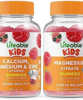 Lifeable Calcium Magnesium & Zinc Kids + Magnesium Kids Gummies Bundle Great Tasting Vitamin Supplement Gluten Gmo Chewable Gummy