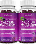Mulittea Calcium Magnesium Zinc Gummies With High Absorption Magnesium Glycinate Potassium Plant Calcium Supplement W/ D3 & Sea Moss For Bone Muscles Calm Mood & Sleep Support Kids & Adults (2 Pack)