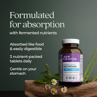 Chapter Perfect Calm - Daily Multivitamin For Stress & Mood Support With B Vitamins + Holy Basil + Lemon Balm + Organic Non-Gmo Ingredients - 144 Count