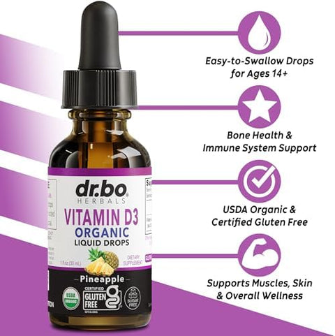 Vitamin D3 Liquid Drops Organic Vegan VIT D Liquid Vitamin D for Adults and Kids Oil 4000 IU Vegan Organic D3 Drops Sublingual Supplement Immune and Bone Health VIT Supplements NonGMO 30 Servings