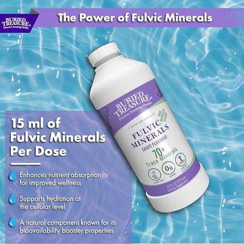 Buried Treasure Fulvic Minerals Grape Flavored " Colloidal Minerals From Humic Fulvic Acid Electrolytes From Trace Minerals For Recovery And Wellness Support. Add To Water " 32 Servings