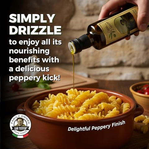 Papa Vince Olive Oil Extra Virgin - First Cold Press Family Harvest 2024/25, Polyphenol Rich, Subtle Peppery Finish, Unrefined, High in Monounsaturated Fat, No Pesticides, No GMO, Sicily, Italy