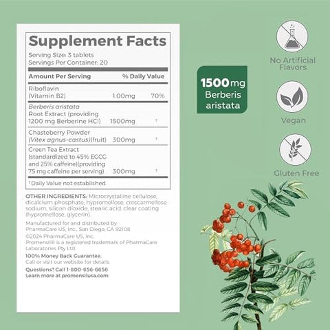 Promensil Weight Loss Support Berberine Hcl Supplement For Women Healthy Weight Management Metabolic Health With Ecgc Green Tea Extract 1500Mg Berberine Per Serving 60 Tablets