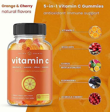 Nutrachamps (2Pack) Vitamin C Gummies And Elderberry Gummies Bundle
