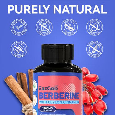 Eazgoo Premium Berberine Supplement 1200Mg With Ceylon Cinnamon - 90 Vegan Capsules - Berberine Hcl Supplement Gluten Free Immune Support