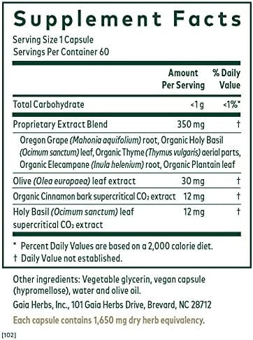 Gaia Herbs Pro Intestinal Fungal Balance Digestion Support Supplement Cleanse Support Supplement With Holy Basil Leaf Cinnamon Bark & Oregon Grape Root 60 Liquid Phytocaps (60 Servings)