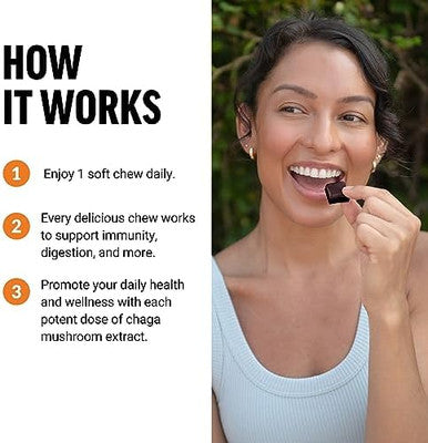 Force Factor Modern Mushrooms Soft Chews Chaga Mushrooms Supplement To Support Immunity Digestion & Gut Health Antioxidants Supplement Delicious Chewy Chocolate Roll Flavor 30 Soft Chews