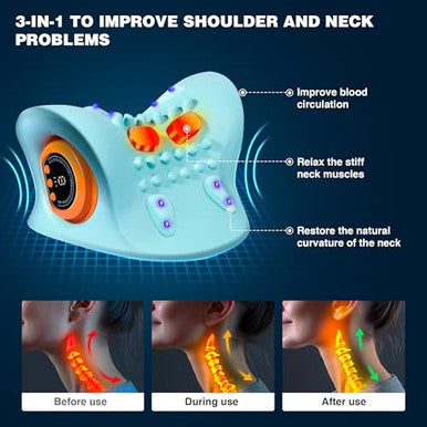 Gysien Neck Massager Neck And Shoulder Relaxer With Heat 3 Modes Portable Pillows For Pain Relief And Muscle Relax 26 Angle Cervical Traction Device For Back Shoulder