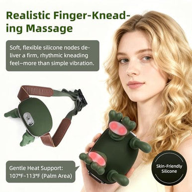 Dr.Bunordle Neck Massager With Finger Kneading Deep Tissue Neck & Shoulder Massager 4D Palm-Kneading Massage With Heat Wearable Strap Gentle Warmth For Stress & Tension Relief