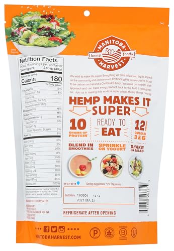 Manitoba Harvest Hemp Hearts Raw Shelled Hemp Seeds, 1lb; with 10g Protein & 12g Omegas per Serving, Non-GMO, Gluten Free - Packaging May Vary