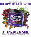 Nad+, Resveratrol, Berberine, & Biotin Anti-Aging Gummy - Hair, Skin, Nails & Joint Supplement - Collagen Peptides, Keratin, Zinc, Vitamin K2 & D3 Gummies - Regeneration - Vegan - Made In Usa 60 Count