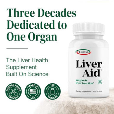 Liverite Liver Aid Liver Support Supplement With Amino Acids Choline & 120 Tablets