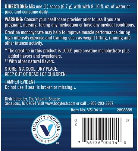Bodytech 100% Pure Creatine Monohydrate Powder Micronized For Maximum Absorption Supports Muscle Strength & Power Output Arctic Blast (13 Oz 55 Servings)