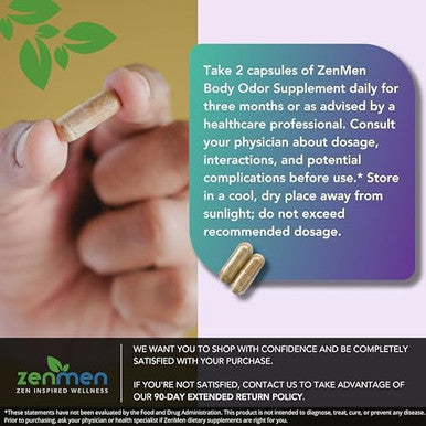 Natural Body Odor Eliminator Pills - Chlorophyll With Zinc, Champignon, Psyllium Fiber - Third Party Tested, 60 Vegan Capsules. Made In The Usa