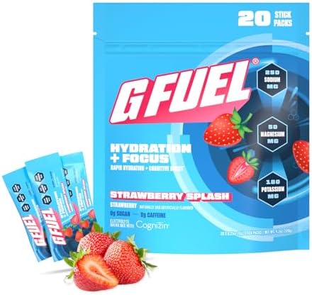 G Fuel Electrolytes Powder For Instant Hydration And Focus Sugar Strawberry Flavor Electrolyte And Nootropic Drink Mix To Sharpen Mental Focus 20 Servings