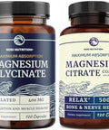 Nobi Nutrition Magnesium Glycinate 400Mg (120Ct) & Magnesium Citrate 500 Mg (120Ct) High Absorption Calm Relaxation Digestion & Muscle Support Nongmo Magnesium Complex Bundle