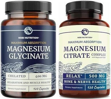 Magnesium Glycinate 400Mg (120Ct) & Magnesium Citrate 500 Mg (120Ct) High Absorption Calm Relaxation Digestion & Muscle Support Nongmo Magnesium Complex Bundle