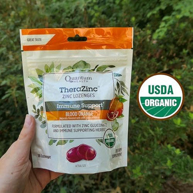 Quantum Health Therazinc Usda Organic Blood Orange Zinc Lozenges For Adults And Kids, For Immune System Support, Individually Wrapped & Bagged, 18 Ct.