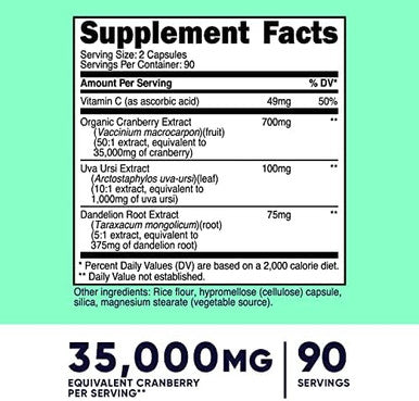 Nutricost Cranberry Extract For Women (35000Mg Equivalent)180 Capsules With Vitamin C Uva Ursi & Dandelion Root Extract Nongmo & Gluten Health Supplement