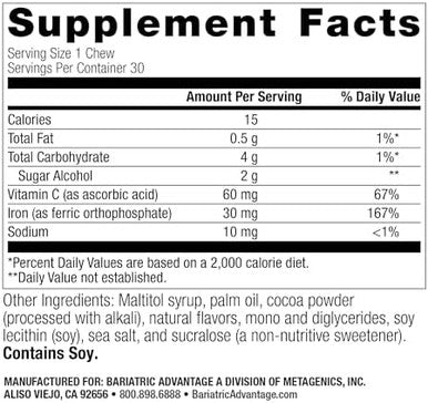 Bariatric Advantage Iron Chewy Bite Chocolate Raspberry Truffle (30 Mg Iron 60 Mg Vitamin C) 30 Count