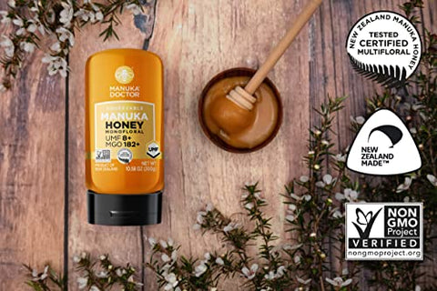 MANUKA DOCTOR -UMF8/ MGO 182+ Monofloral SQUEEZY and MGO 30+ Multifloral SQUEEZY Manuka Honey Value Bundle, 100% Pure New Zealand Honey. Certified. Guaranteed. RAW. Non-GMO