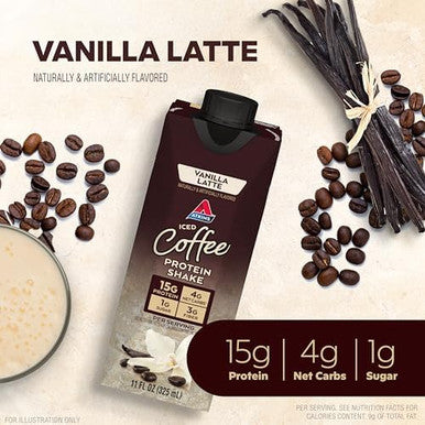 Atkins Iced Coffee Vanilla Latte Protein Shake 15G Protein 4G Net Carb 1G Sugar & Peanut Butter Protein Wafer Crisps 10G Protein 4G Net Carb 1G Sugar Keto Friendly