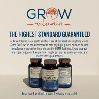 Grow Vitamin Adrenal Stress Advanced Formula, Organic Ksm-66 Ashwagandha With Alphawave L-Theanine, 5-Htp, Magnesium Blend - Everyday Stress Relief, Mood Support, Cognitive, Brain Health, 90 Capsules