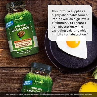 Irwin Naturals Only One Liquidgel Multi With Iron 60 Liquid Softgels Daily Essential Vitamins Minerals Antioxidants Omega3S & Green Super Foods