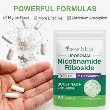 Nad Plus Supplement, Liposomal Nicotinamide Riboside Capsules 900Mg With Resveratrol & Quercetin, High Purity Nicotinamide For Anti-Aging, Cell Gegeneration/Energy/Immune Booster-80 Count