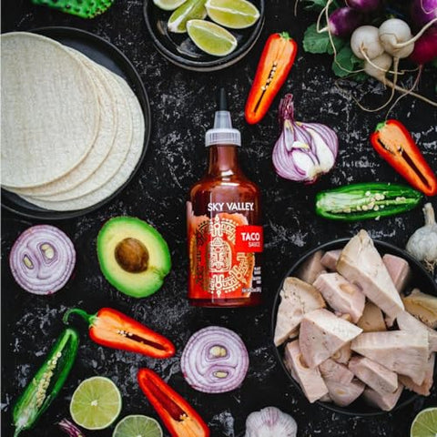 Sky Valley Taco Sauce - Medium heat, Taco Hot Sauce, Gluten Free, Vegan, Keto, Non-GMO, Verified, Made with Tomatoes, Cayenne Peppers and Traditional Spices - 13 Oz