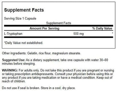 Swanson Amino Acid L-Tryptophan 500 Milligrams 60 Capsules
