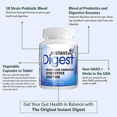 Instant Digest Maximum Strength Digestive Enzymes 60 Capsules