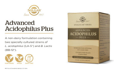 Solgar Advanced Acidophilus Plus 60 Vegetable Capsules - Supports Healthy Intestinal Flora - 500 Million Microorganisms Per Serving - Gluten & Dairy Free - Vegetarian - 60 Servings