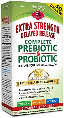 Olympian Labs Extra Strength Complete Prebiotic And Probiotic Supplement 50 Billion Live Shelf Stable Cultures 30 Vegetarian Capsules