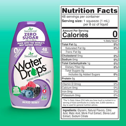 SweetLeaf Water Drops, Mixed Berry ÃƒÂ¢Ã¢â€šÂ¬Ã¢â‚¬Å“ Sugar-Free Water Enhancer Drops, Stevia & Monk Fruit Sweetener Water Flavoring, 1.62 Oz (Pack of 2)