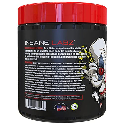 Insane Labz Psychotic High Stimulant Pre Workout Powder Extreme Lasting Energy Focus And Endurance With Beta Alanine Creatine Monohydrate Dmae 35 Srvgs (Blue Raspberry)