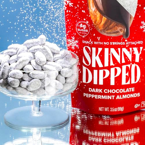 SkinnyDipped Dark Chocolate Peppermint Covered Almonds, Healthy Snack, Plant Protein, Gluten Free, 1.2 Ounce (Pack of 15)