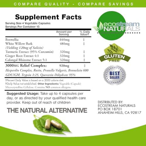 Ecostream Naturals Pack Of 2 Advanced Inflamease With Turmeric Curcumin Enzymes And Boswellia Vegetarian (Packaging May Vary)