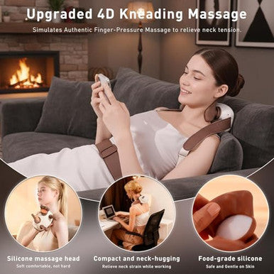 Lideeya 4D Wireless Neck And Shoulder Massager Bionic Hands Deep Tissue Shiatsu Neck Massager With 3 Relaxation Modes Portable Electric Kneading Massager For Home Office Holiday