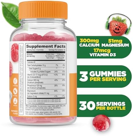 Lifeable Kids Calcium Magnesium And Vitamin D Gummies Great Tasting Kids Calcium Gummies For Tooth And Bone Health Bone Strength Supplements For Kids 90 Gummies