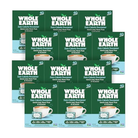 Whole Earth Stevia, Monk Fruit & Allulose 40ct Packets, Zero Calorie Sugar Substitute, Keto-Friendly, Non-GMO, No Erythritol, Erythritol-Free, 40 Count, 12-Pack