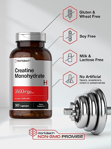 Horbaach Creatine Monohydrate Capsules 300 Count 3500Mg
