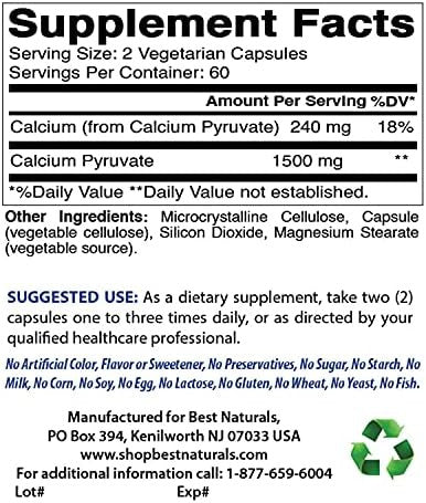 Calcium Pyruvate 750 Mg 120 Capsules By Best Naturals (Pack Of 3)