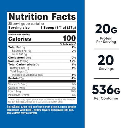 Nutricost Beef Bone Broth Protein Powder Chocolate (20 Servings) Gluten Gmo