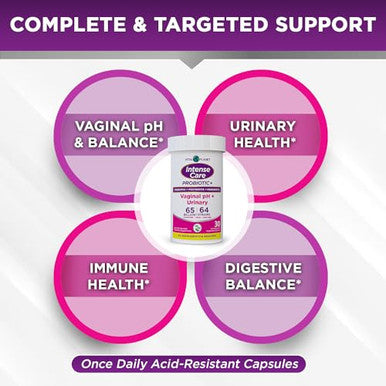 Vital Planet - Intense Care Vaginal Ph & Urinary Probiotics For Women Plus Organic Prebiotics Postbiotics And Parabiotics 65 Billion Cfu And 64 Strains Immune And Digestive Health 30 Ct