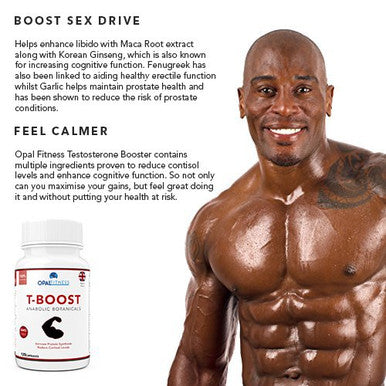 OPALFITNESS Testosterone and Libido Booster for Men by Opal Fitness Anabolic Male Enhancing Vegan Capsules - Maca Root Ginkgo Biloba Korean Ginseng Reduce Stress and Cortisol Produced in UK 120 Capsules