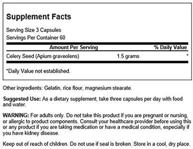 Swanson Celery Seed Extract (Cellery) Urinary Health Antioxidant Support Phytochemicals Volatile Oils Supplement Maximum Strength 500 mg 180 Capsules