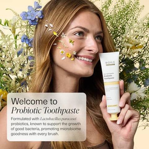 Boka Fluoride Free Probiotic Toothpaste Citrus Mint 4 Fl Oz And Travel Size Mouthwash Tablets Citrus Mint 1Pack 90 Pcs Appropriate For Sensitive Teeth Freshens Breath Bundle