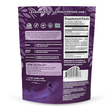 Laird Superfood Organic Calm And Relax Mushroom Blend With Reishi Lemon Balm And Ashwagandha 3.17 Oz. Bag Pack Of 1